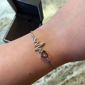 Sterling Silver Bolo chain heart rhythm bracelet black diamonds nurse gift